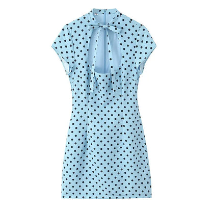 VALORIA | Women’s comfortable polka dot bow mini dress with lightweight breathable fabric