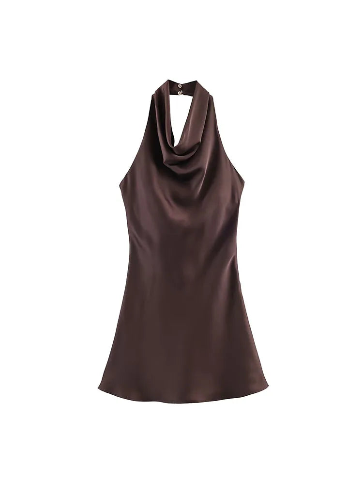 VALORIA | Women’s comfortable satin halter mini dress with lightweight flowing fabric