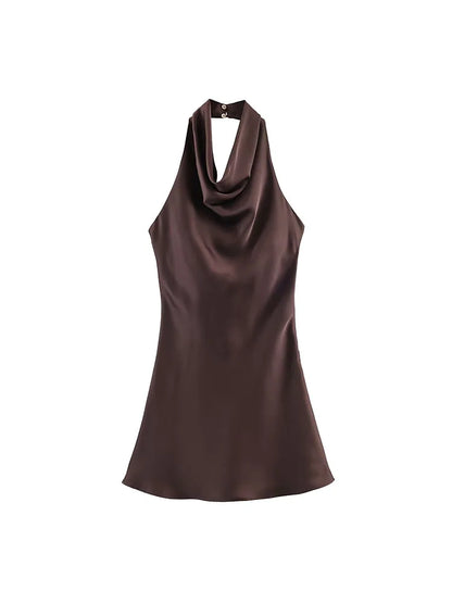 VALORIA | Women’s comfortable satin halter mini dress with lightweight flowing fabric