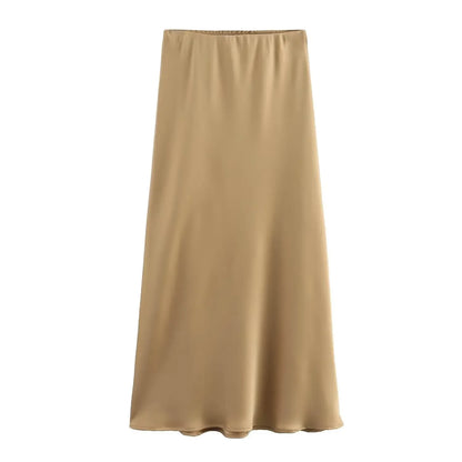 VALORIA | Women’s comfortable satin midi skirt with lightweight breathable 