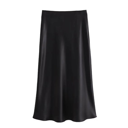 VALORIA | Women’s comfortable satin midi skirt with lightweight breathable fabric