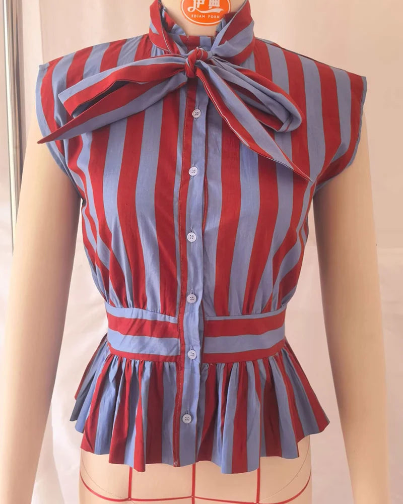 VALORIA | Women’s comfortable striped bow sleeveless shirt with lightweight breathable fabric