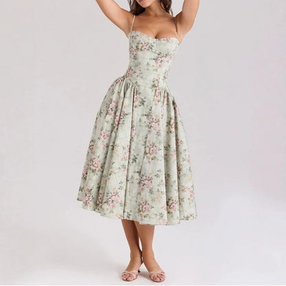 VALORIA | Women’s  corset pleated midi dress combining comfort, elegance and modern fashion
