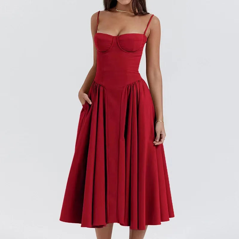 VALORIA | Women’s corset pleated midi dress crafted for graceful movement, refined style and lasting sophistication