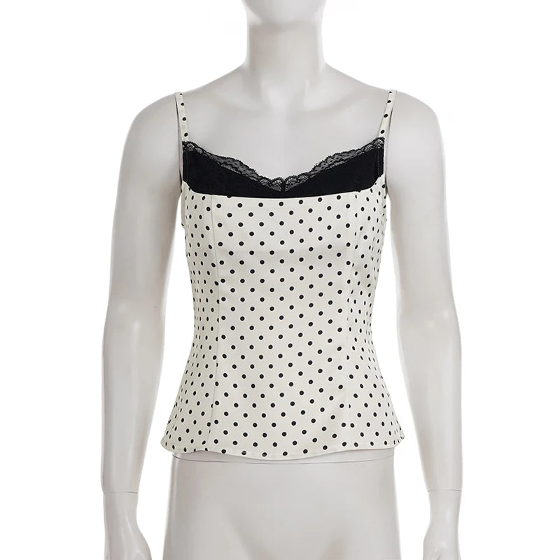 VALORIA | Women’s delicate lace patchwork polka dot cami top lightweight comfort