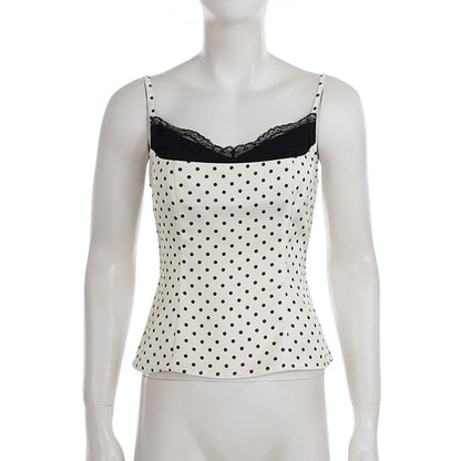 VALORIA | Women’s delicate lace patchwork polka dot cami top lightweight comfort