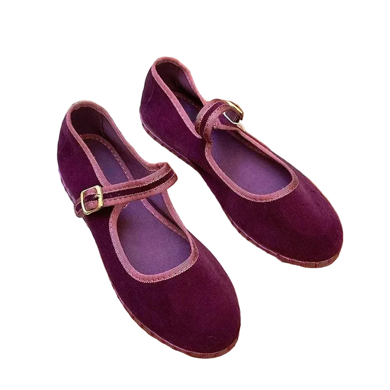VALORIA | Women’s durable velvet Mary Jane flats secure buckle strap fit