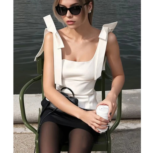 VALORIA | Women’s elegant bow backless crop top with feminine design