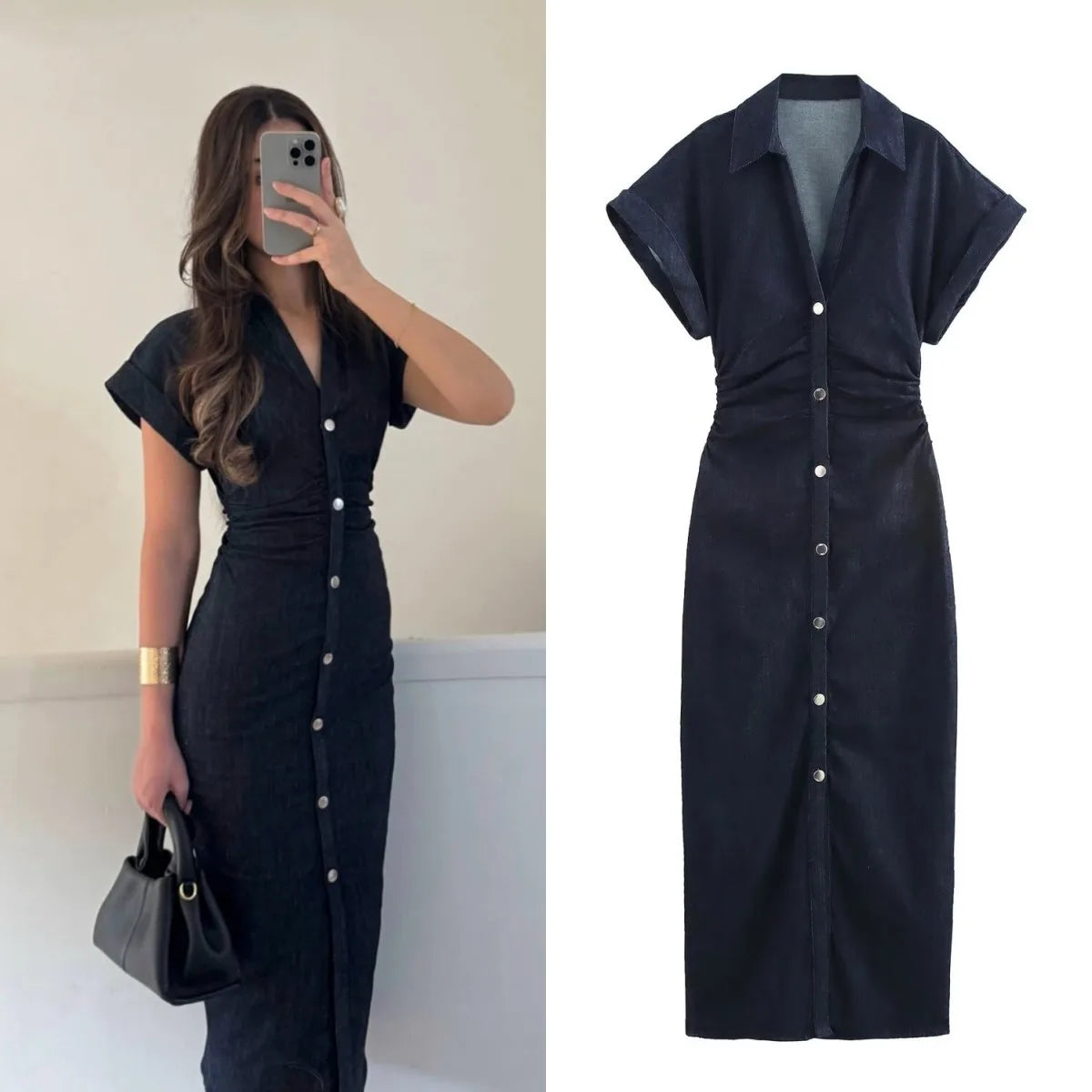 VALORIA | Women’s elegant denim midi shirt dress for casual and smart casual outfits