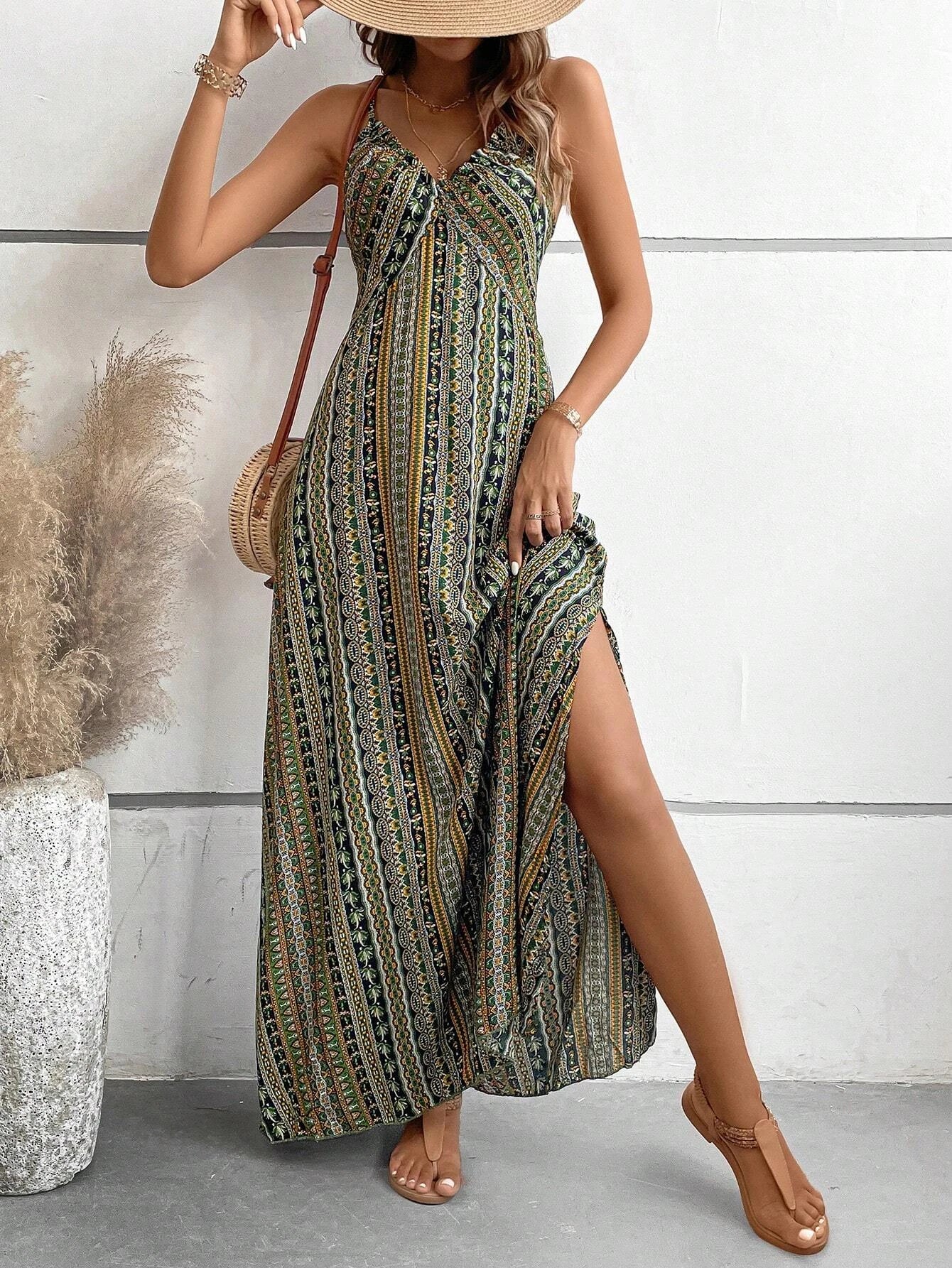 VALORIA | Women’s elegant ethnic print maxi dress with flowing silhouette