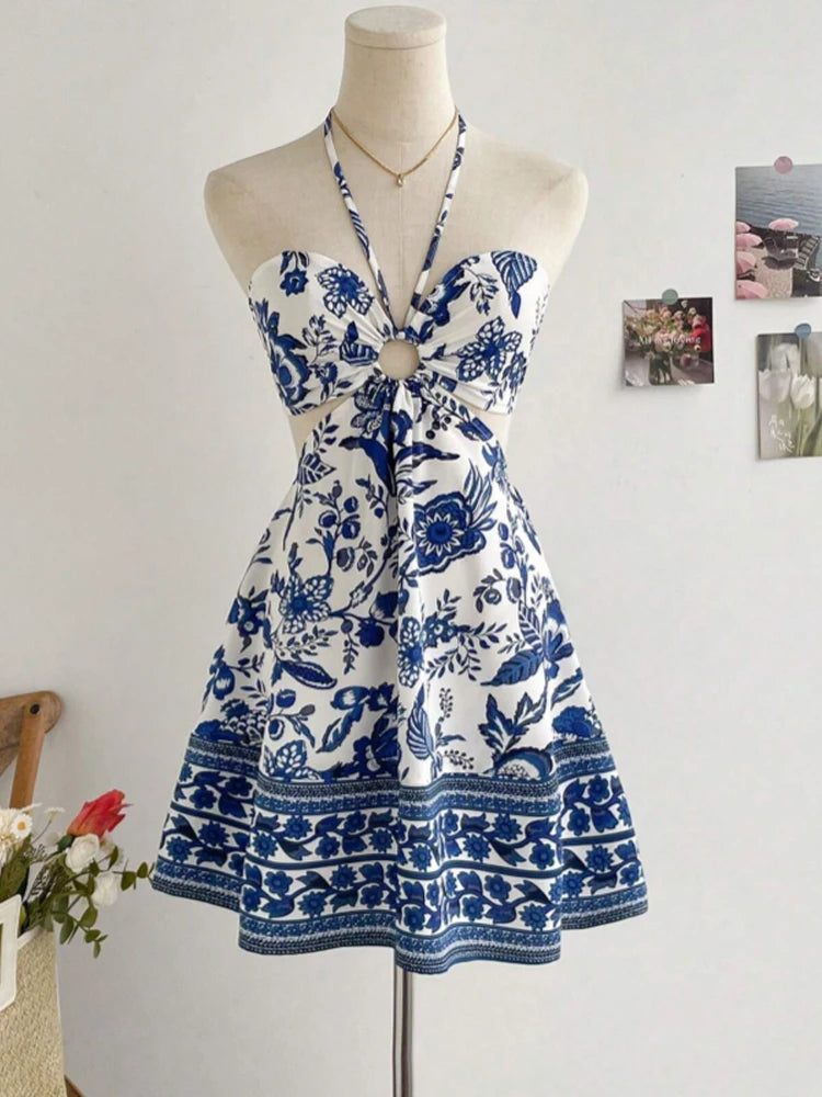 VALORIA | Women’s elegant floral halter neck dress with flowing silhouette