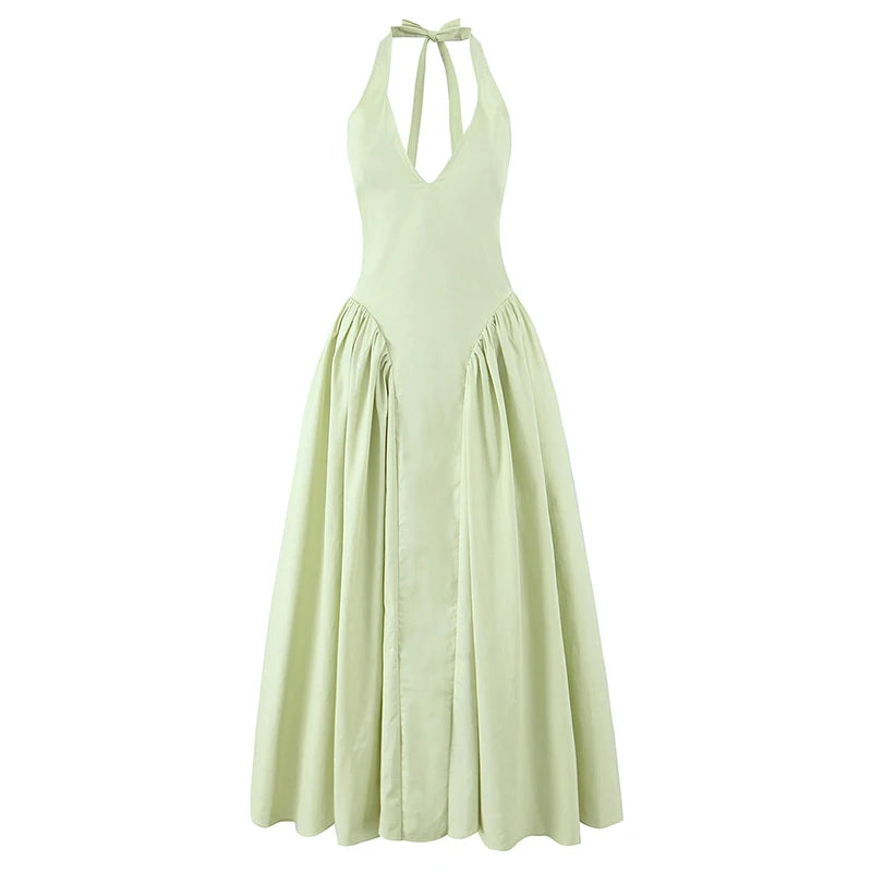 VALORIA | Women’s elegant halter A-line midi dress with flattering silhouette
