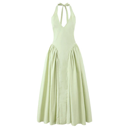 VALORIA | Women’s elegant halter A-line midi dress with flattering silhouette