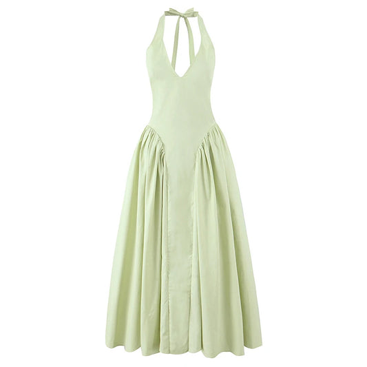 VALORIA | Women’s elegant halter A-line midi dress with flattering silhouette