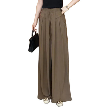 VALORIA | Women’s elegant high-waist ice silk wide leg trousers for summer comfort