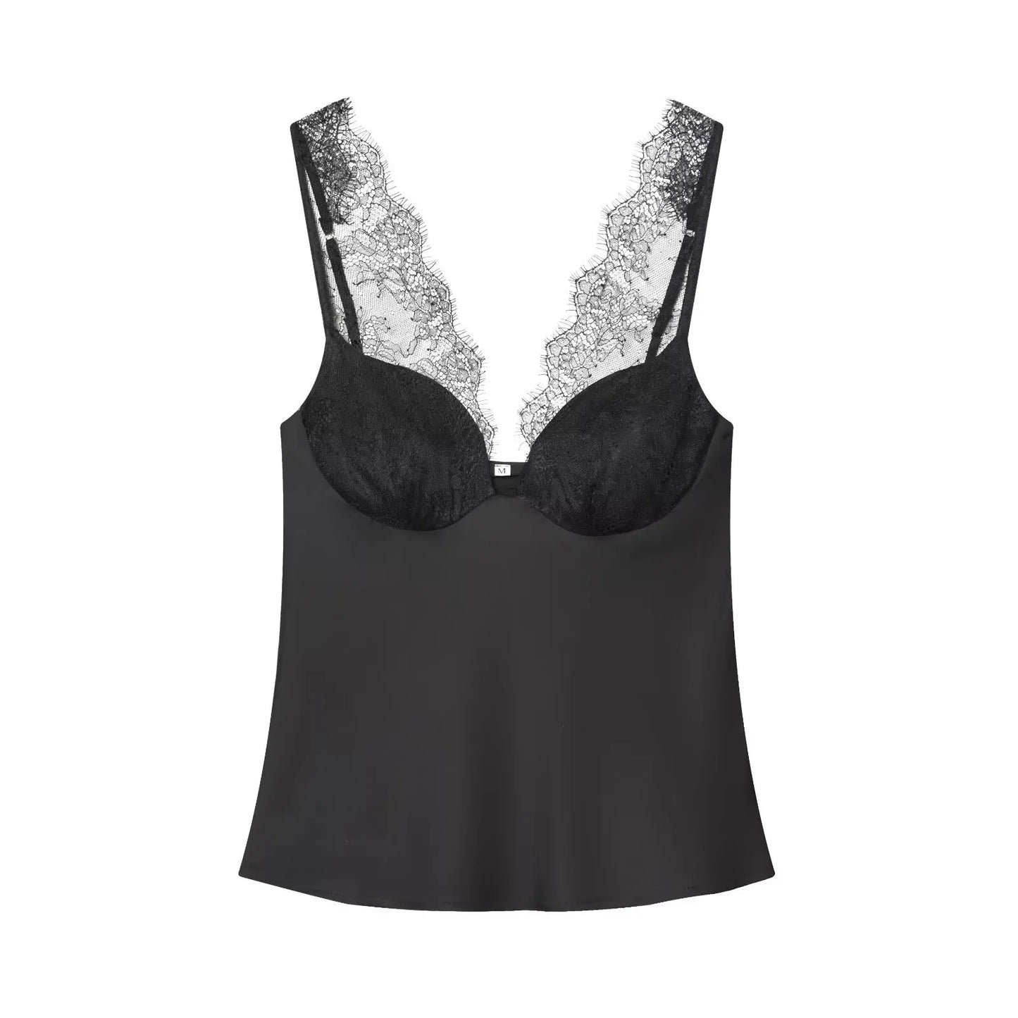 VALORIA | Women’s elegant lace splice V-neck cami top with delicate lace trim