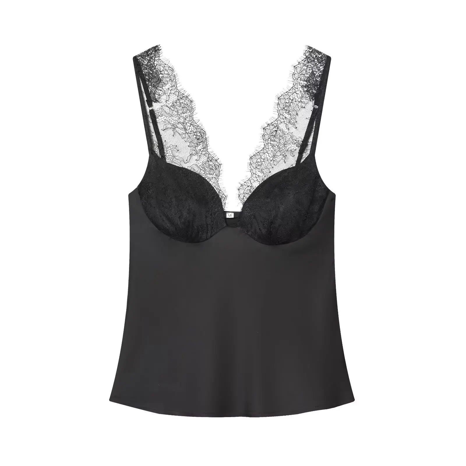 VALORIA | Women’s elegant lace splice V-neck cami top with delicate lace trim