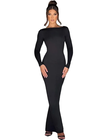VALORIA | Women’s elegant long sleeve bodycon maxi dress with figure-hugging silhouette