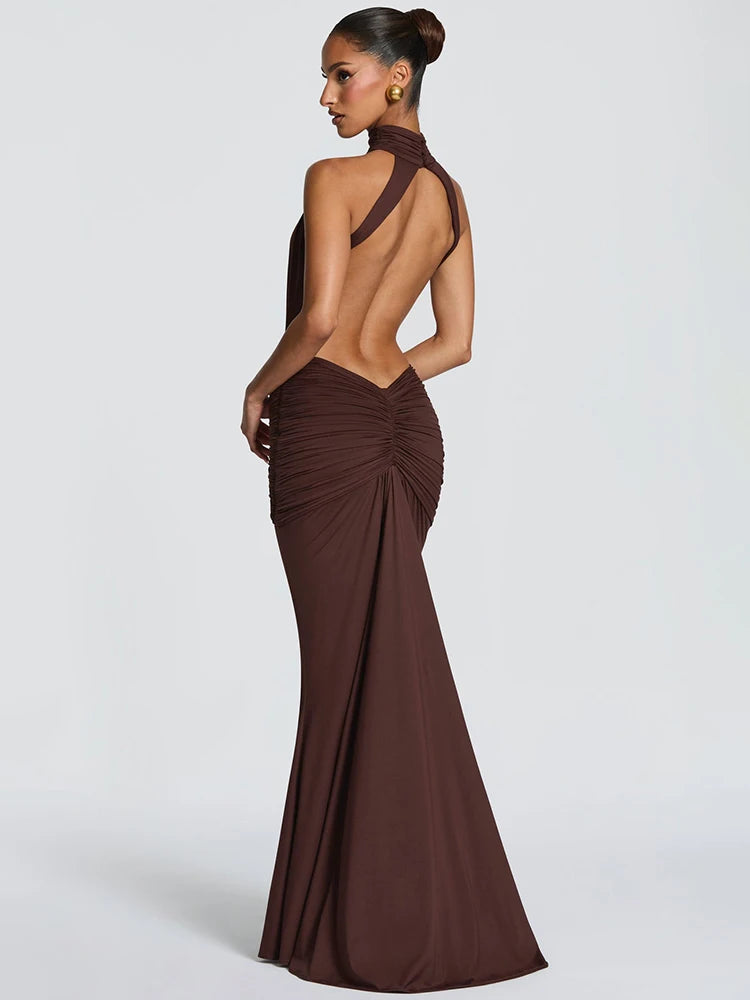 VALORIA | Women’s elegant off-shoulder bodycon maxi dress with figure-hugging silhouette