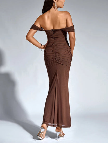 VALORIA | Women’s elegant off-shoulder corset maxi dress with flattering silhouette