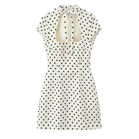 VALORIA | Women’s elegant polka dot bow mini dress with feminine bow detail