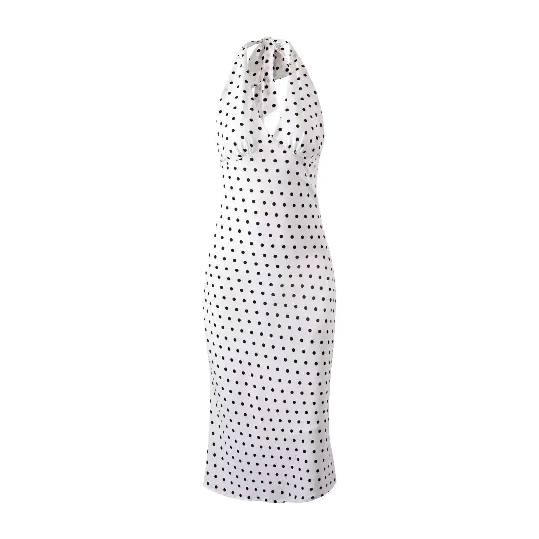 VALORIA | Women’s elegant polka dot halter dress with timeless vintage-inspired style