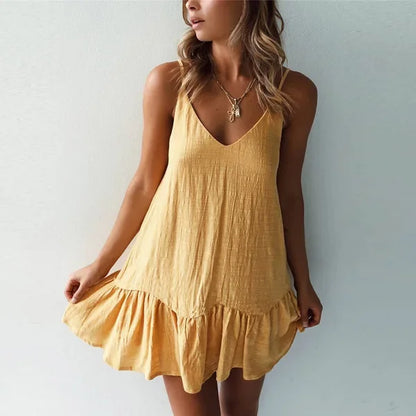 VALORIA | Women’s elegant ruffle mini sundress with lightweight flowing fabric