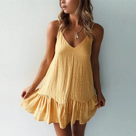 VALORIA | Women’s elegant ruffle mini sundress with lightweight flowing fabric