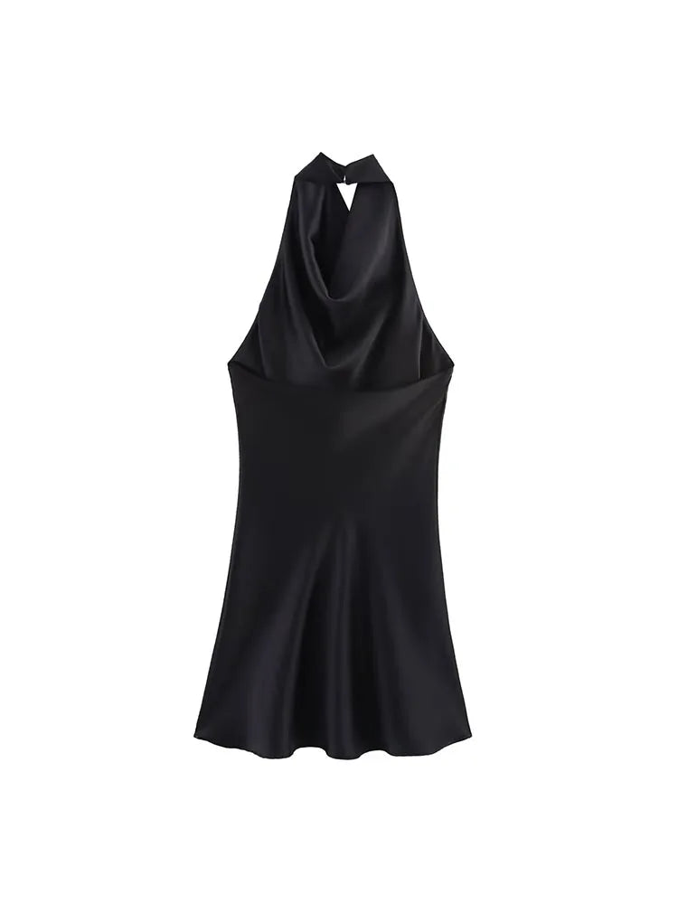 VALORIA | Women’s elegant satin halter mini dress with silky smooth finish