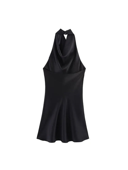 VALORIA | Women’s elegant satin halter mini dress with silky smooth finish
