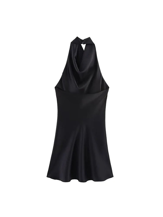 VALORIA | Women’s elegant satin halter mini dress with silky smooth finish