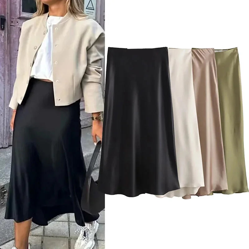 VALORIA | Women’s elegant satin midi skirt