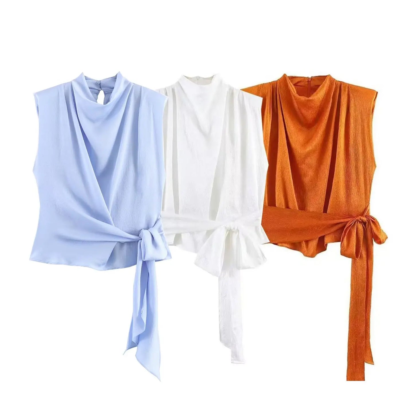 VALORIA | Women’s elegant satin ribbon sleeveless top with silky finish