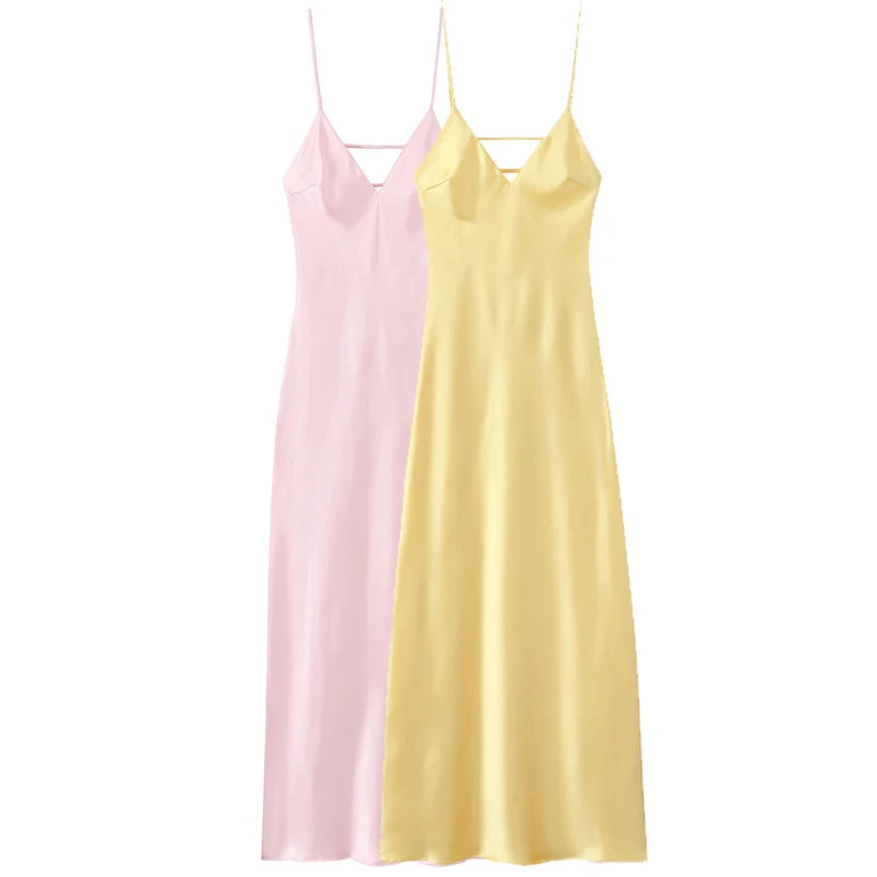 VALORIA | Women’s elegant satin slip maxi dress with silky smooth finish