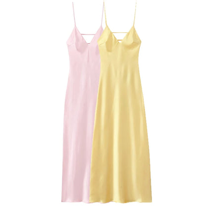 VALORIA | Women’s elegant satin slip maxi dress with silky smooth finish