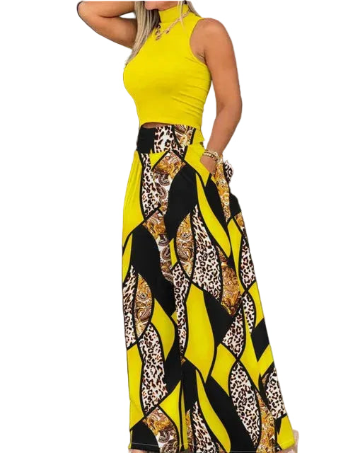 VALORIA | Women’s elegant sleeveless wide leg two-piece set with matching top and trousers