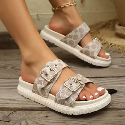 VALORIA | Women’s fashionable buckle platform slides casual summer look