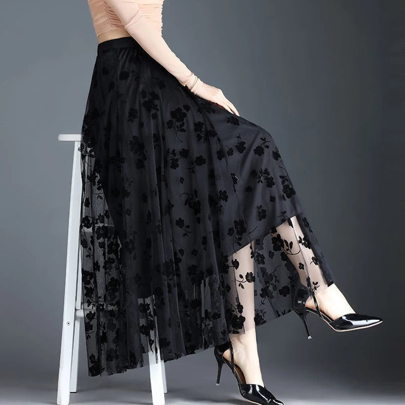 VALORIA | Women’s fashionable floral tulle midi skirt for brunch, parties and garden events