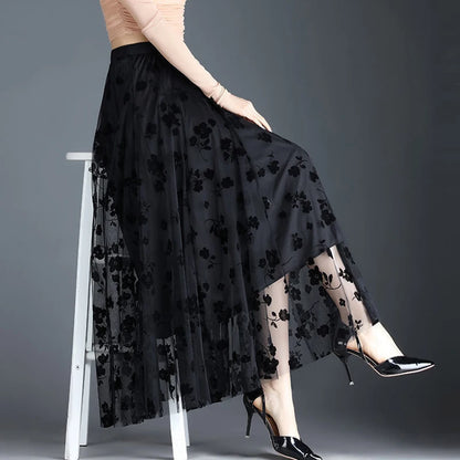VALORIA | Women’s fashionable floral tulle midi skirt for brunch, parties and garden events