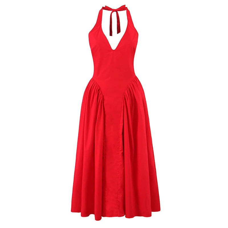 VALORIA | Women’s fashionable halter A-line midi dress for brunch, weddings and vacations