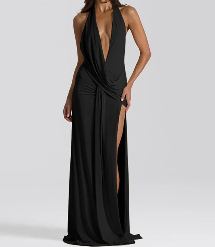 VALORIA | Women’s fashionable halter split maxi dress for beach vacations, resort wear and parties