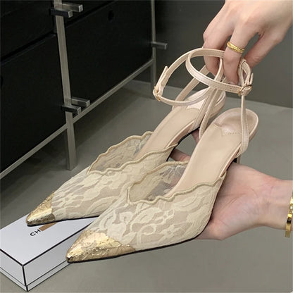 VALORIA | Women’s fashionable lace slingback pumps chic formal style