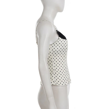 VALORIA | Women’s fashionable polka dot cami top with lace trim details