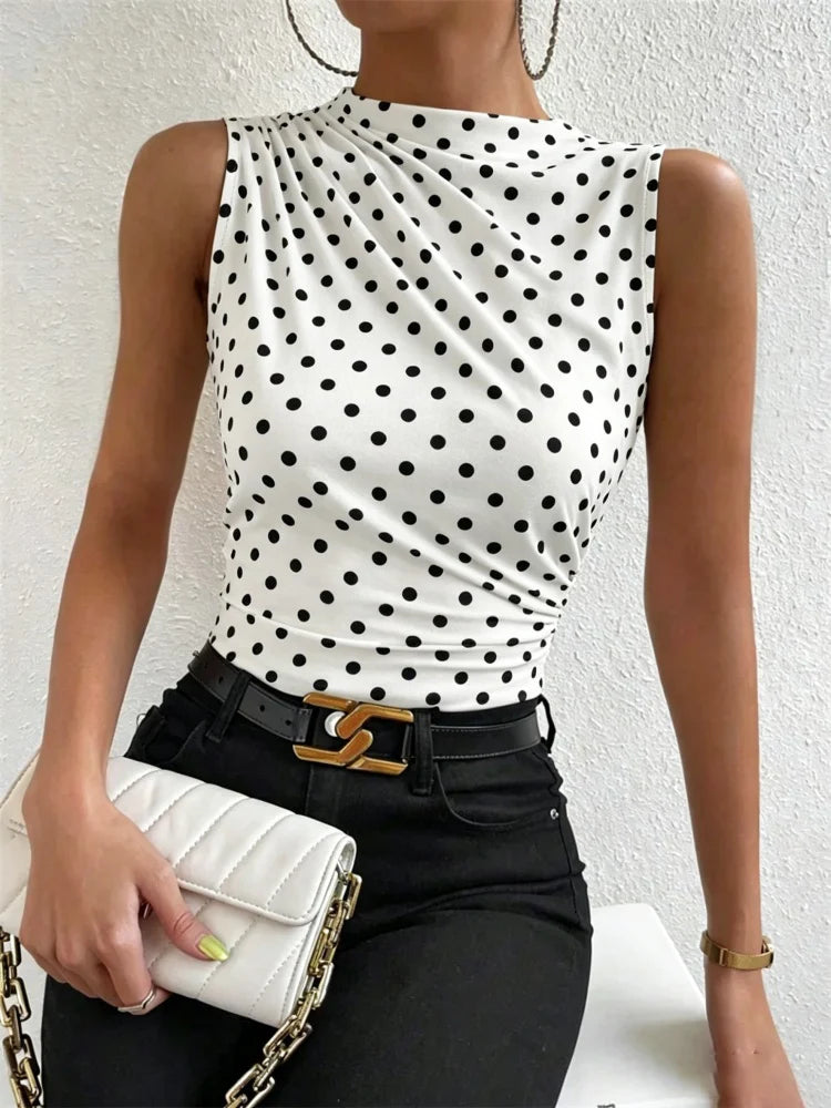VALORIA | Women’s fashionable ruched mock neck sleeveless top with modern sophisticated style