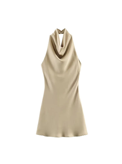 VALORIA | Women’s fashionable satin halter mini dress for date nights, cocktails and celebrations