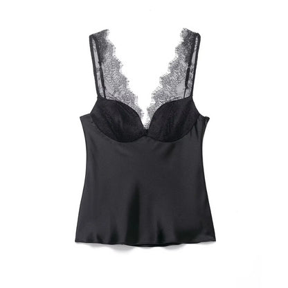 VALORIA | Women’s fashionable satin lace V-neck blouse for business casual and formal outfits