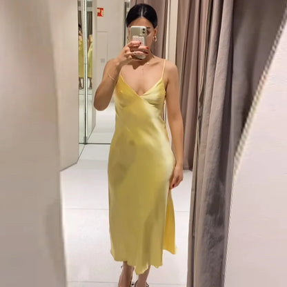 VALORIA | Women’s fashionable satin slip maxi dress for cocktail parties, vacations and formal events