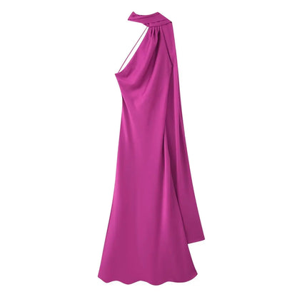 VALORIA | Women’s flattering halter maxi dress combining luxurious satin fabric with timeless elegance