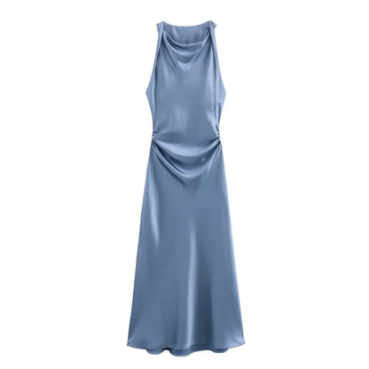 VALORIA | Women’s flattering satin evening dress designed with graceful drape and modern style