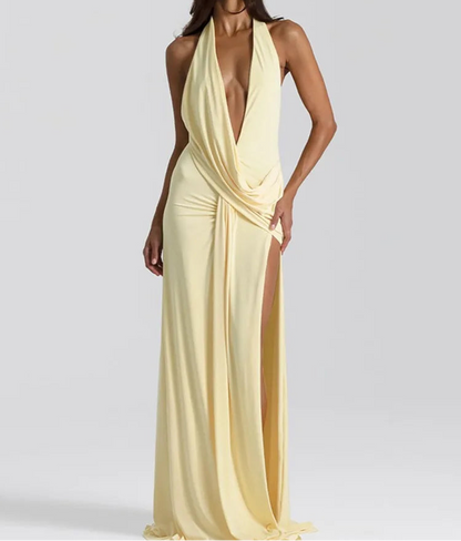 VALORIA | Women’s floor-length halter slit dress for cocktail parties and formal events